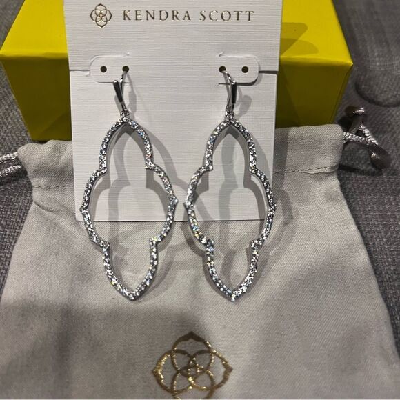 Kendra Scott Abbie Silver Open Frame Earrings in White Crystal womens - Picture 4 of 5